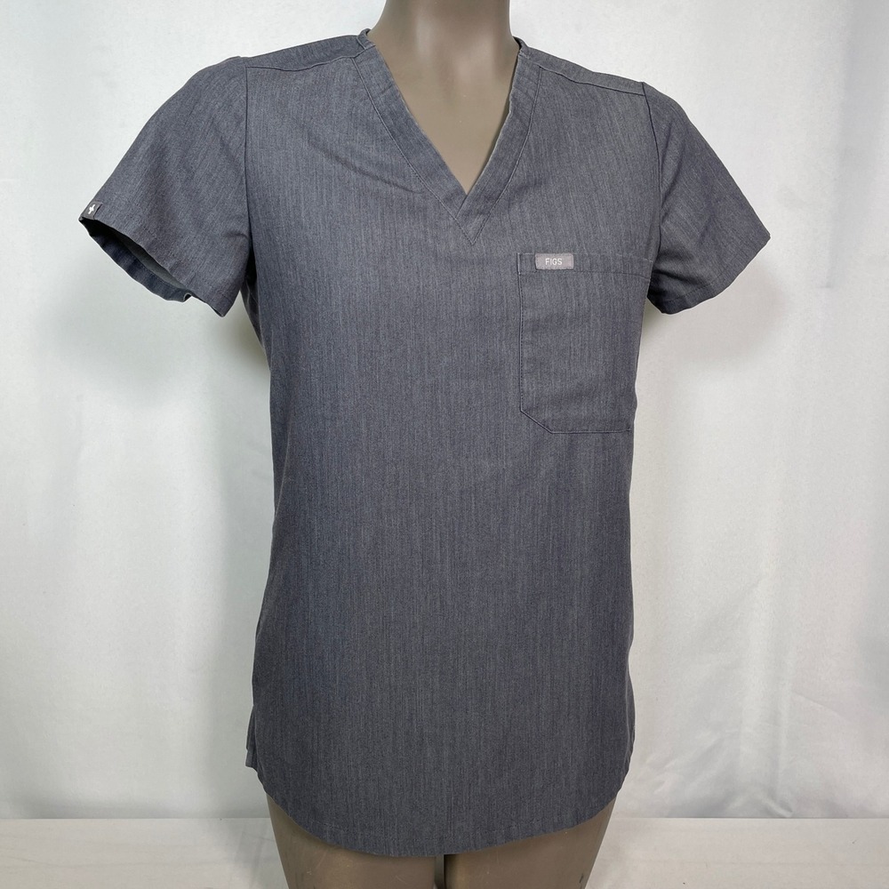 FIGS Catarina One-Pocket Charcoal Gray Heather Scrub Top Women's XXS - Picture 6 of 10